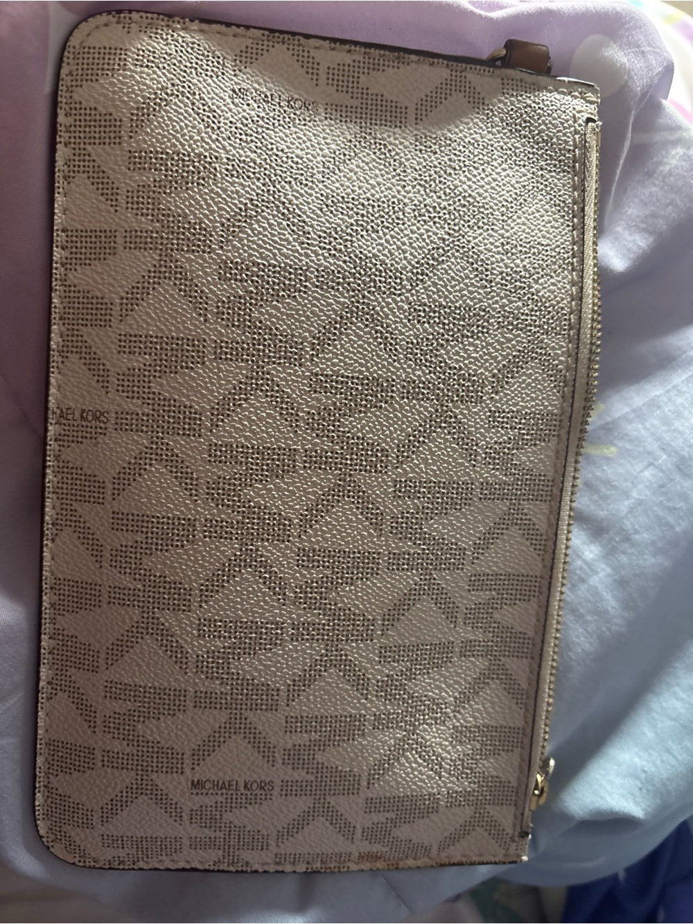 Michael Kors Men’s Zip Pouch in Light Beige with Gold Trim